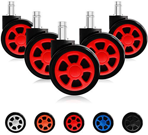 TIANSHU Ruote per sedie da Gioco, rotelle di Ricambio sostituibili con Funzione Anti-scarto e scorrevolezza (5 Pezzi/Set, Rosso)