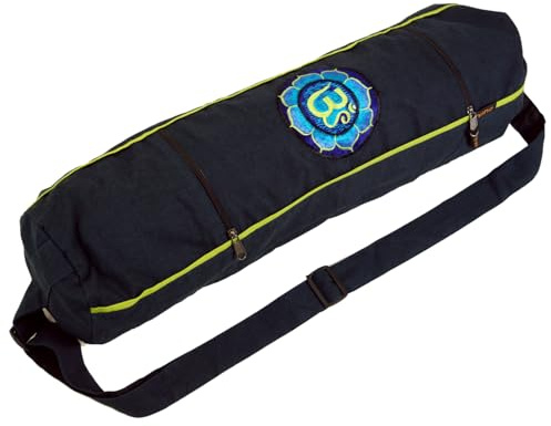 GURU SHOP Yogamatten-Tasche Om, 100% Baumwolle, robust, Bestickt | Platz für Matte und Decke, verstellbarer Tragegurt, praktische Fächer, Unisex