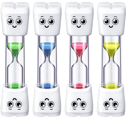 Weewooday 4 Pieces Toothbrush Timer for Kids 2 Minute Sand Timer Smile Pattern Tooth Brushing for Proper Tooth Brushing Boys Girls Oral Hygiene Party Favors(Blue, Pink, Yellow, Green)