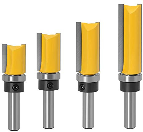 Bestgle 4pcs 8mm Shank Flush Trim Router Bit Set, Pattern Template Milling Cutter Tools with Bearings, C3 Carbide Woodworking Router Bits for Trimming, Edge Treatment & Grooving (4/5, 1, 1-1/2, 2)