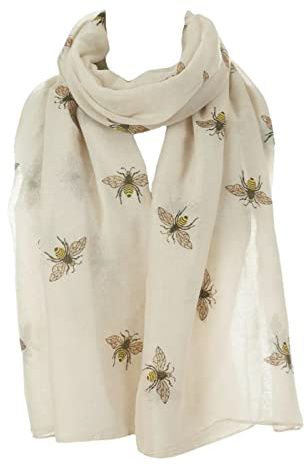 London Scarfs Women's Glitter Bumble Bee Print Ladies Scarf Lightweight Fashion Wrap (Beige)