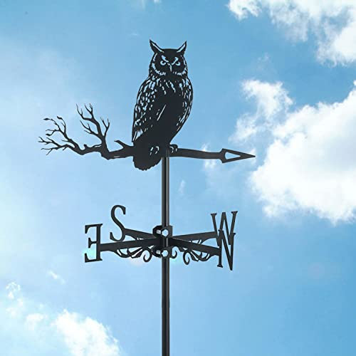 ZNEL Chouette Girouette du Vent Silhouette De Hibou Oiseaux Acier Inoxydable Durable Orientation Indicateur Outils De Mesure pour décoration extérieure de Jardin,Owl