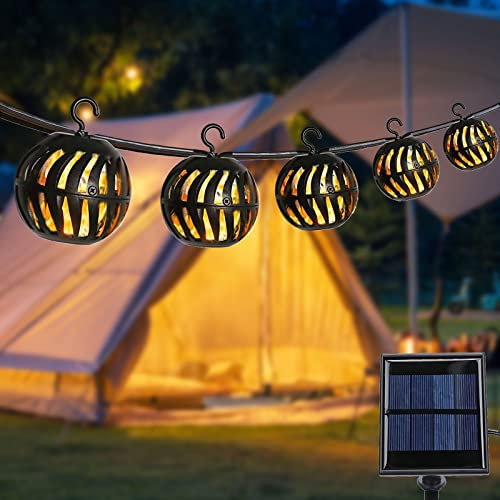 Vigdur 17FT Lantern String Lights, Flickering Flame Solar Patio Lights with 10 LED Globe Bulbs, Outdoor Hanging Patio Light for Garden Backyard Party & Tiki Decor