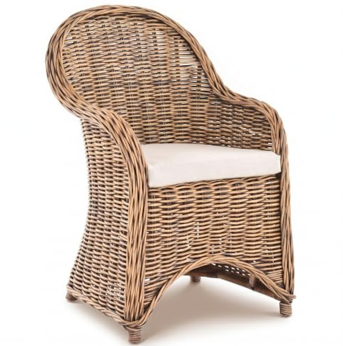 Esszimmer-Sessel Rattan Grau Rattan Korbsessel Esszimmerstuhl Korb Sessel Korbstuhl mit Armlehne Flechtsessel (mit Polster, Vintage Braun)