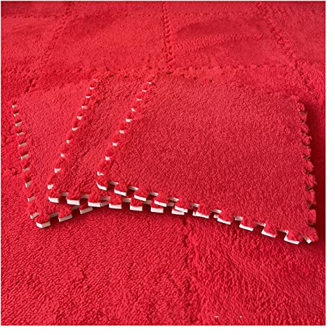 9/12/15/16 Stück Ineinandergreifende Schaumstoff-Teppichfliesen, Weiche, Flauschige Plüsch-Teppichmatte, Kriechende Spielmatte, Puzzlematte, Für Schlafzimmer, 30 X 30 cm,Rot,15 PCS