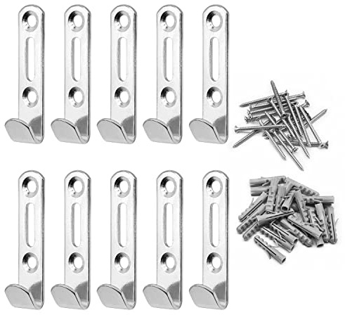 MABAHON 10pcs Heavy Duty J Wall Hooks with 22Screws Hang up to 25kg(Silver) | Picture Mirror Hanging Hook Wall Mounted Hooks Towel Hook for Bedroom Kitchen Bathroom Clothes Hat Scarf Bag Key Towel