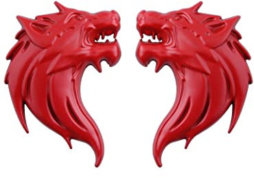 2 calcomanías con emblema de cabeza de lobo para automóvil (rojo)