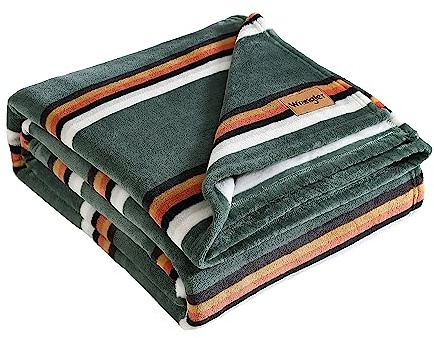 Wrangler - Queen Size Blanket, Ultra-Soft Plush Blanket, Medium Weight Cozy Bedding, Striped Americana Decor, Western Saddle Green