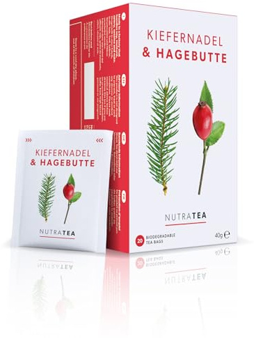 Nutra Tea - Té de agujas de pino y rosa mosqueta | Té de agujas de pino | Té de pino - 40 bolsas de té - Té de hierbas - (2 paquetes)
