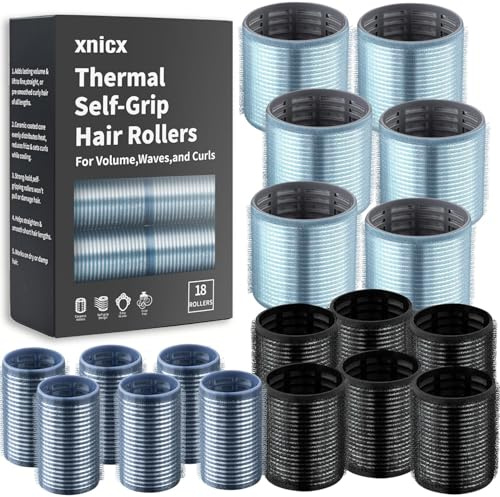 xnicx 18 pcs Hair Roller Set,Self-Grip Ceramic Thermal Curlers,Large Rollers Curlers to Sleep In for Blowout Look,Salon Quality for Long Medium Short Hair