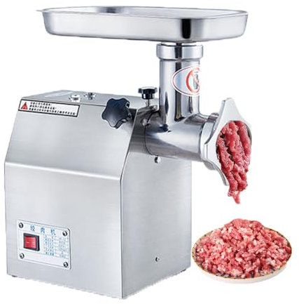 Tritacarne Elettrico in Acciaio Inossidabile, Tritacarne Industriale da 800 W con 2 Lame, Piastra a 2 Orifici, 1 Piastra di Macinazione, Salsiccia, Tritacarne Commerciale in Acciaio Inossidabile
