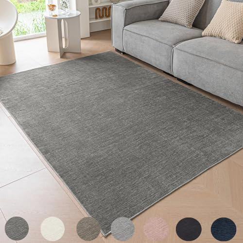Ceneco Low Pile Rug, Washable Rug Living Room - Modern Soft Short Pile Rugs for Bedroom,Non Slip Thin Carpet, Area Rugs for Kitchen,Office,Lounge (Dark Grey, 80×150cm)
