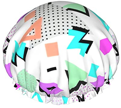 Duschhaube, Retro-80er-90er-Jahre-Vintage-wiederverwendbare Bade-Duschhauben für Frauen mit langem Haar, doppellagiger wasserdichter Bade-Duschhut-Haarschutz für Kinder, Mädchen und Frauen, 1 Packun