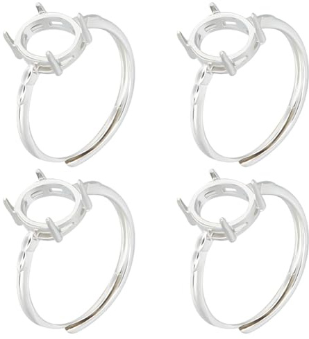 Beebeecraft 1 Box 4 Zinkenringrohlinge 925 Sterlingsilber Plattiert Verstellbar 4 Krallenzinkenpolster Ringeinstellungen Fingerringkomponenten Für Schmuckherstellung Zubehör DIY Bastelarbeiten