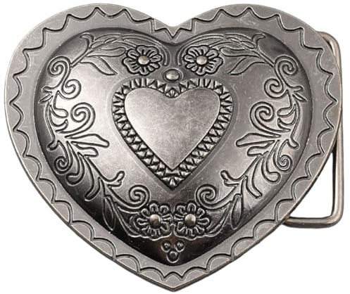 GORGECRAFT Gürtelschnalle Mit Herz-Motiv Retro-Rose Blume Western Vintage Metallle Bohemian-Stil Gürtelverschluss Zubehör Passend Für 39mm Gürtelgurt Für Cowgirl Antik-Silber