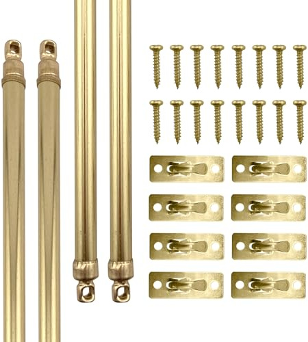 Amazing Drapery Hardware Swivel Sash Curtain Rods with Brass Finish, Set of 4 (Hardware Included) - Adjustable Length 11-19 Inches, Easy to Install Metal Rods for Doors, Windows, and Sidelights