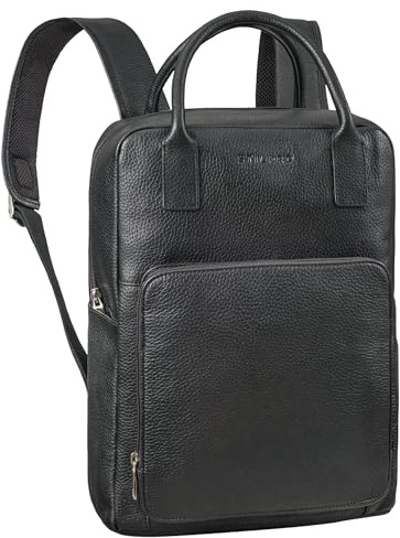 STILORD 'Seraphine' XL Leder Rucksacktasche mit Laptop-Fach 15,6 Zoll Business Rucksack Damen Lederrucksack Groß Lehrertasche mit Trolley Schlaufe Aufsteckbar Vintage Echtleder, Farbe:schwarz