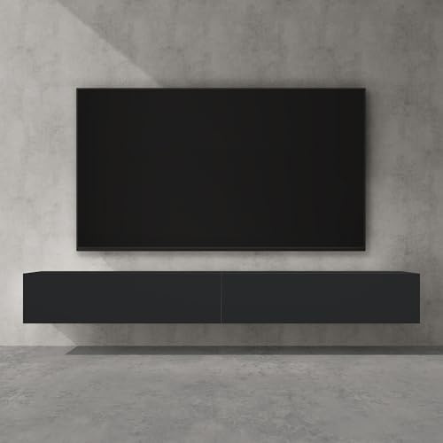 doporro TV Lowboard Schrank mit Gasdruckfedern Fernsehschrank hängend | TV Board mit Klapptür, viel Stauraum, Wand Fernsehtisch in Matt Anthrazit, Breite: 240 cm, Fernsehschrank02