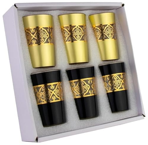 Saharashop Moroccan Tea Glasses Set Atay Cay Glasses De Luxe Gold/Black