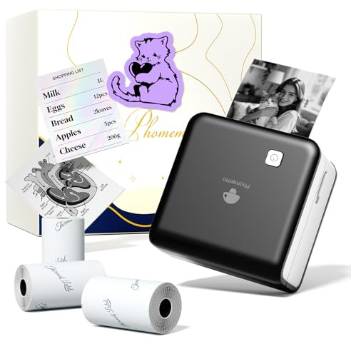 Phomemo Sticker Printer 300DPI, M02 Pro Inkless Mini Thermal Printer Bluetooth for Smartphone, Portable Mini Printer Compatible With 15, 25, 50mm Label, for Study, Scrapbooking, Photos (With 3 Rolls)