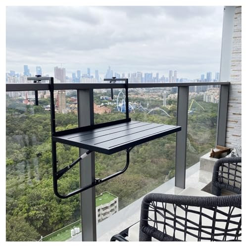 ZXCASDF Balkon hängetisch，Balkontisch zum Hängen,klappbarer Beistelltisch für den Außenbereich,Klappbar Balkonhängetisch，grilltisch，4-Fach höhenverstellbarer(Black)