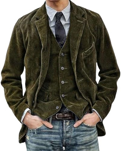 Men's Vintage Corduroy Lapel Jacket: Winter Corduroy Blazer Elegant Plain Cord Lapel Pocket Jacket Softshell Jacket with Chest Pocket Simple Casual Jacket for Weddings, Banquets, Proms