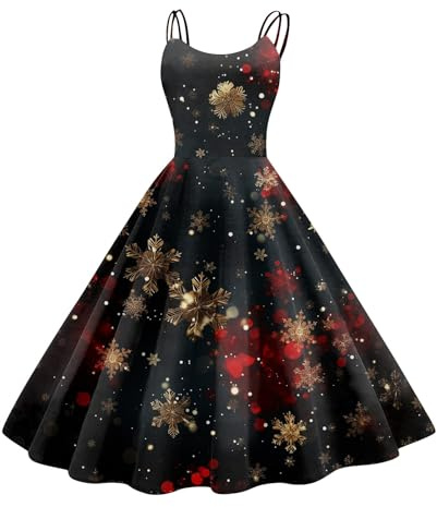 Robe Noel Femme sans Manche Grande Taille Vintage Motif Noel Robe de Soirée 2024 Chic et Elegant Vêtements Automne Hiver Col Rond Cosplay Carnaval Extérieur Tenue de Fete Pas Cher #1 Marine L