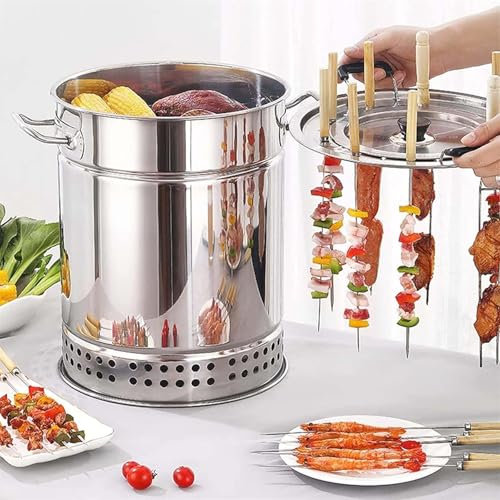 Baril de Charbon de Bois pour Barbecue, poêle à Charbon de Bois Suspendu pour Barbecue, poêle à Barbecue Suspendu, Baril en Maille pour Barbecue en Acier Inoxydable avec 20 brochettes de Bro