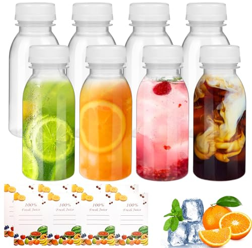 8 Piezas 200 ml Botellas de Plástico con Tapa, Botellas de Jugo de Plástico