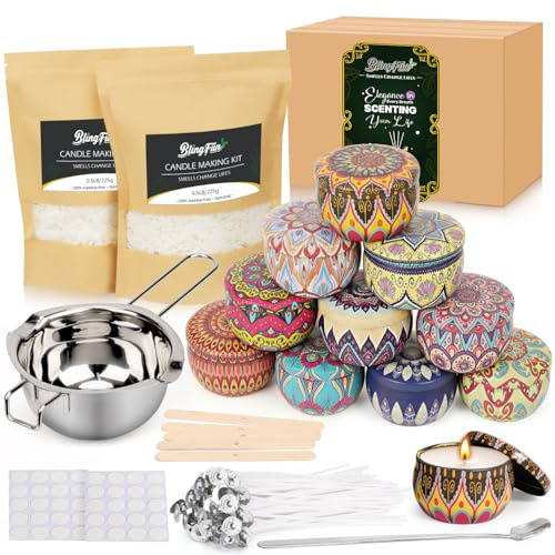 Kerzenherstellungs-Set Sojawachs-Anfängerset mit natürlichem Sojawachs, DIY-Kerzenzubehör, einschließlich Wachs, Docht, Aufkleber, Kerzenglas, Duftkerzenset für Erwachsene
