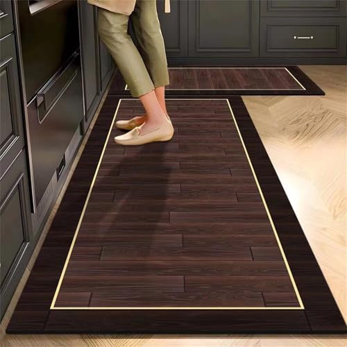 Highdi Retro-Holzmaserung Küchenläufer, Saugfähig Küchenteppich, Teppich Küche Teppich Flur, Waschbarer Teppich, Küchenläufer rutschfest, für Eingangsbereich Esszimmer (Kaffee,50x180cm)