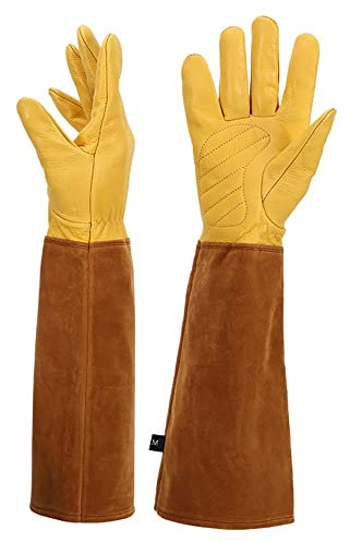 PBDEIOEOE Handschuhe, Schweißerhandschuhe, Dornensichere Lederhandschuhe for Rosenbeschneiden mit langem Unterarmschutz for Frauen und Männer, Gärtner-Gartenhandschuhe