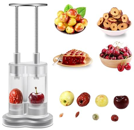 JasCherry Premium Deshuesador de Cerezas y Dátiles Rojos Espino Blanco Acero Inoxidable, Descorazonador de Frutas Duradero, Práctica Herramienta Manual con Muelle