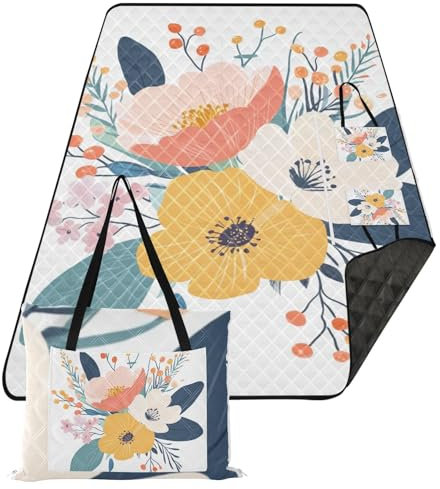 Wasserdichtes Picknick-Set mit Blumen und Weiß, sandfrei, faltbar, Picknickdecke für den Außenbereich, Sommergeschenk, Teppich für Picknick