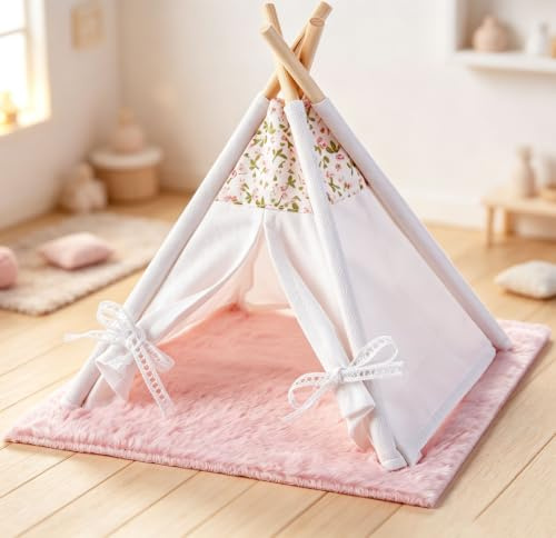 Minamzee 1:12 Puppenhausmöbel Zelt, Fee Stil Miniatur Spitzenzelt mit Teppich, Puppenhaus Zubehör Camping Bett Zelt für Garten, Terrasse, Schlafzimmer, Außenmöbel