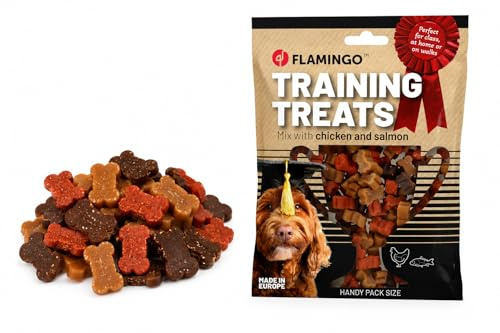 hundeleckerli - leckerli Hund - Mini Knochen mit Huhn und Lachs - Trainingssnack - kleine Belohnungshappen - 100 g Flamingo