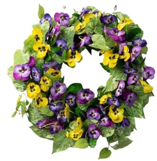 OWOHYG Used for Home Decoration and Party Decoration 30 - inch Pansy Perfection, Yellow - Purple Blended Wreath for Spring - Summer Front Door. Wedding Home Dining Table Decorat