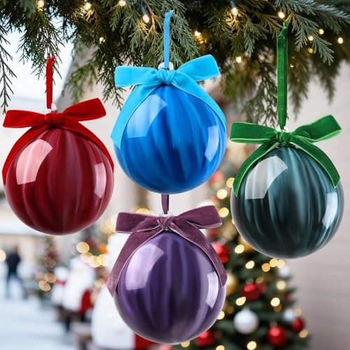Lanpn 4 Pzas Bolas de Navidad de Cristal Grandes, 10 cm Bola Árbol Navideñas Exterior, XXL Bolas de Vaso de Mármol, Esferas Adornos Navidad Colgante para Patios Jardines Fiestas, Vistoso