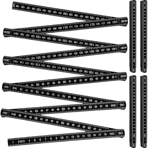 5 Unidades Metro Plegable 2 Metros, Negro - Regla Plegable de Plástico con Escalas Duplex, Cinta Métrica, Flexómetro 2 Metros