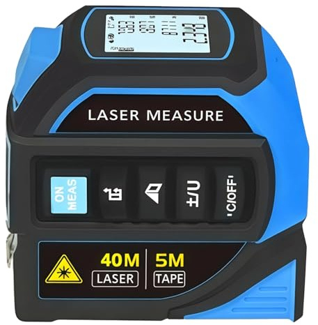 Generic Metro a nastro laser digitale multifunzione, 3 in 1 con misurazione dell'angolo e schermo LCD, modello L40D, gamma 131,2 ft/40 m, precisione ±0,07 in/0,2 cm, ricaricabile tramite tipo C