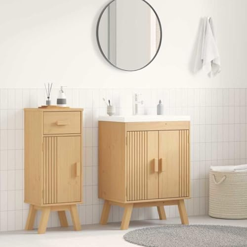 KTHLBRH Armadio da bagno in legno massello di pino con mensola e vano porta - Spazio per asciugamani e prodotti per la pulizia - Design rettangolare