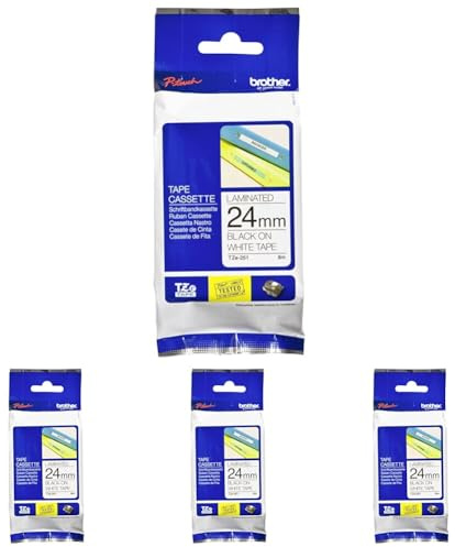 Brother TZ-251 Bande imprimante Ruban laminé Noir sur blanc Rouleau 2,4 cm x 8 m (Lot de 4)