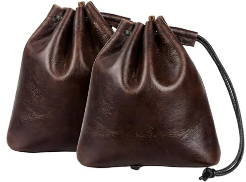 JcvPot Lederbeutel Mittelalter, 2 Stück Münzbeutel Aus Leder, Schmuckbeutel Klein Für Schmuck Und Münzen, Vintage Tasche Leder, 14,5 X 13 Cm