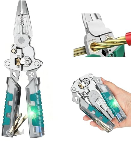 18-in-1 Folding Wire Stripper Pliers – Multi-Tool with Voltage Detector & Crimper for Electricians, Compact for Cutting, Pulling & Splitting Wires and Cables