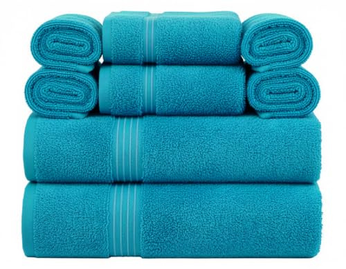Premium 8-Piece Towel Bale Set – Plush, 100% Egyptian Cotton Bath Towels, Hand Towels & Washcloths – Extra Absorbent Luxury Hotel Quality Bathroom Pack (Teal/Turquoise)