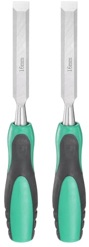 QUARKZMAN 2Pcs Ciseau À Bois En Acier Lame Large De 5/8 Ciseau À Bois À Pointe Plate Outil Manuel De Menuiserie Avec Manche En Plastique Antidérapant Pour Projets De Menuiserie, Vert-Noir