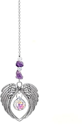Metal Angel Wings Sun Catcher - Rainbow Reflection Hanging Decor for Garden, Window - Memorial Gift & Home Decoration (Silver)