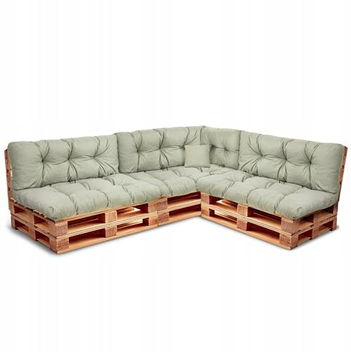 Wool & Home Palettenkissen Set für Gartenmöbel, 8-Teilig, Gesteppt, mit Polsterschaumfüllung, für Lounge, Palettensofa, Terrasse, Balkon und Garten Pistazie