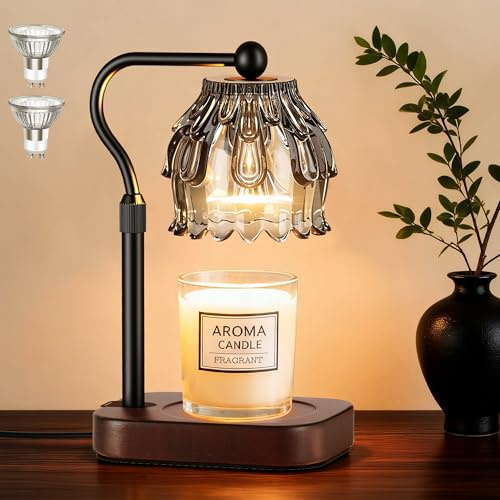 ROTTOGOON Candle Warmer Lamp Wax Melt Timer Dimmer Housewarming Gift, Grey | Timer 2/4/8 Hours, 4-Dimmer, 2 Bulbs, Table or Wall, Height Adjustable, New Home Gift, Birthday Gift for Friends, Women, Mum