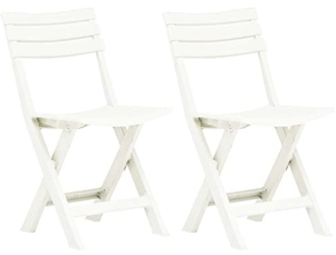 LKJephalotrop Lot de 2 chaises de jardin pliantes, en plastique, blanches, 44 x 41 x 78 cm, résistantes aux intempéries, légères et pliables, pour terrasse, balcon, camping, jardin
